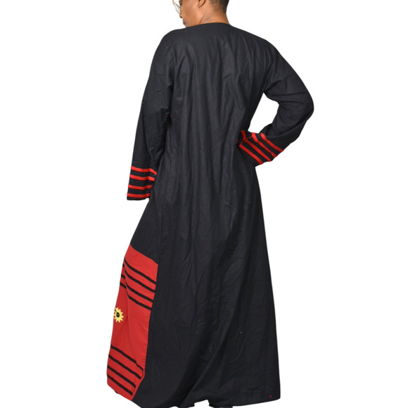 Egyptian Embroidered Caftan Dress Black Long Sleeve Cover Up Tunic Floral Large - Picture 3 of 15